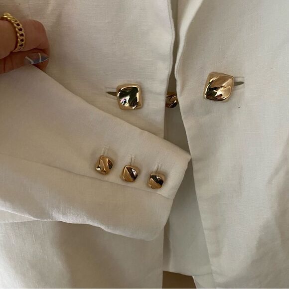 Karina Grimaldi Cecile Jacket blazer Off White linen gold buttons Revolve New - Picture 10 of 13